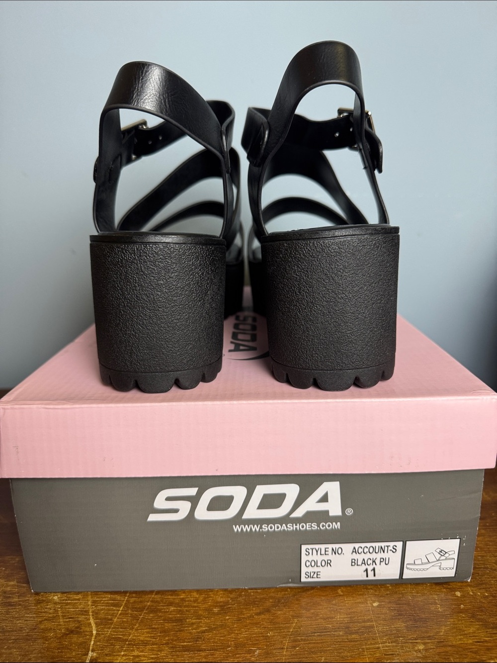 Soda Black Chunky Platform Strappy Sandal with Buckle - Picture 5 of 8